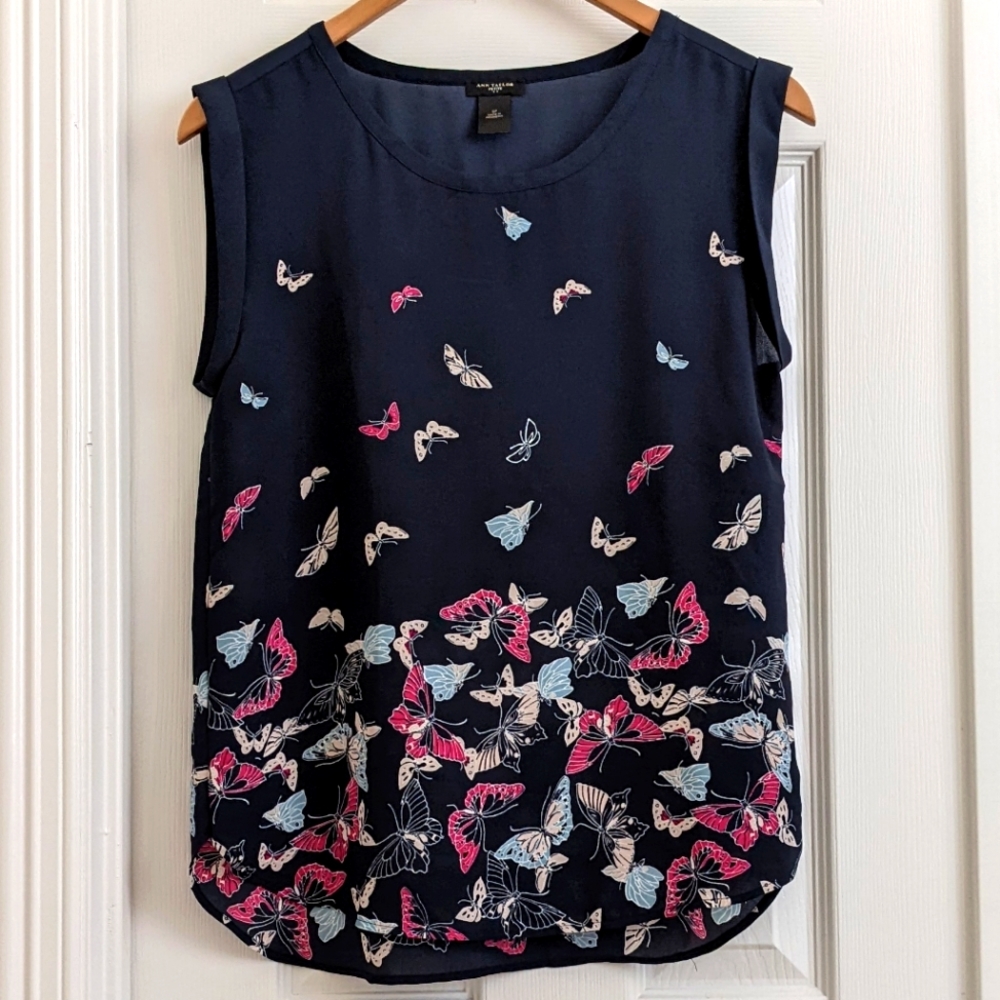 Ann Taylor Factory Petite Butterfly Blouse EUC